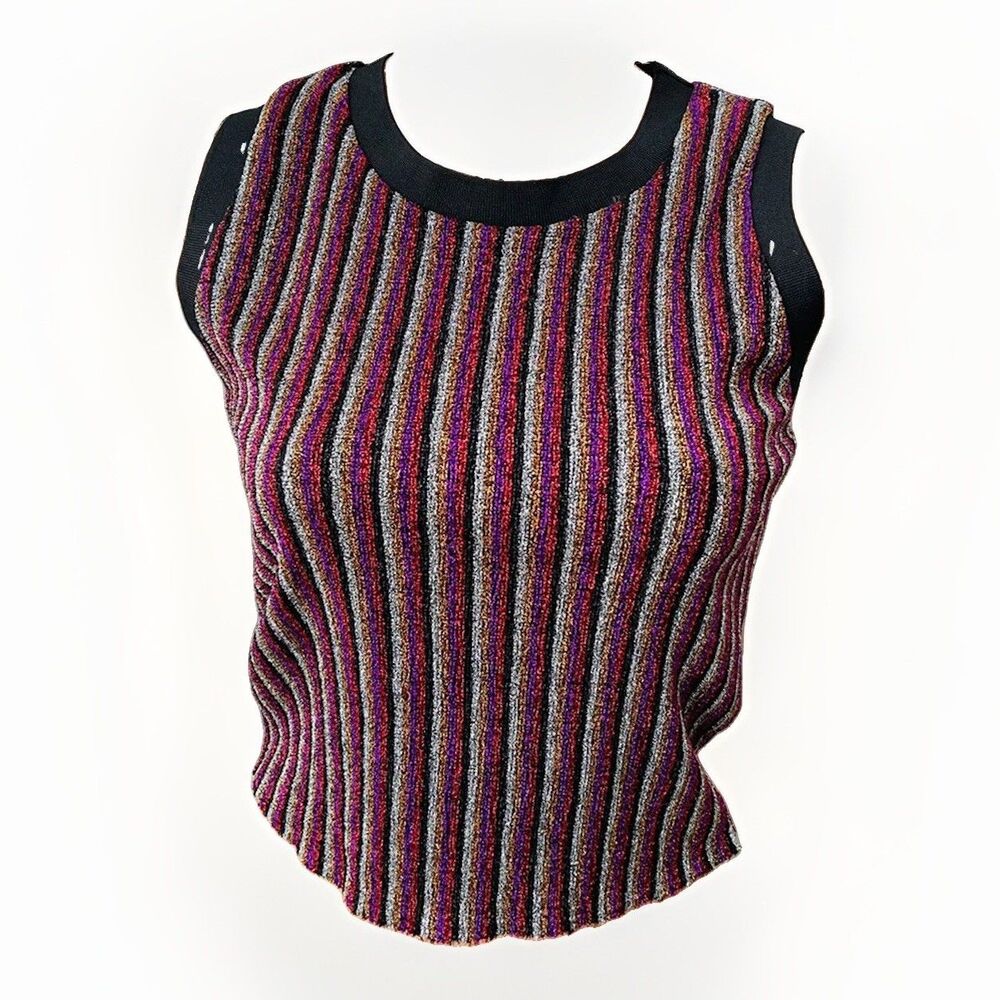 Daily Special Retro Striped Mesh Crop Top Size M Sleeveless Disco Shirt